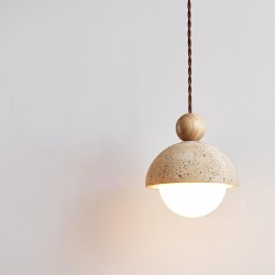 Lámpara colgante de travertino y madera