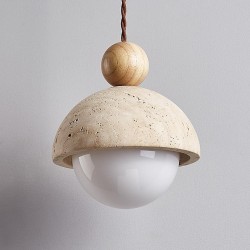 Lámpara colgante de travertino y madera