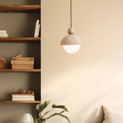 Lámpara colgante de travertino y madera