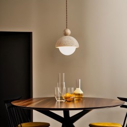 Lámpara colgante de travertino y madera