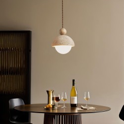 Lámpara colgante de travertino y madera