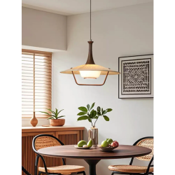 Lámpara colgante estilo oriental con detalle de madera