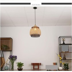 Lámpara colgante de yute y detalle negro