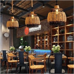 Lámpara colgante de yute y detalle negro