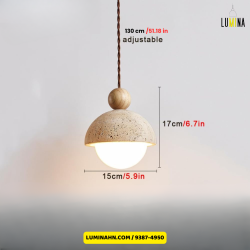 Lámpara colgante de travertino y madera