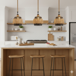 Lámpara colgante de yute y detalle negro