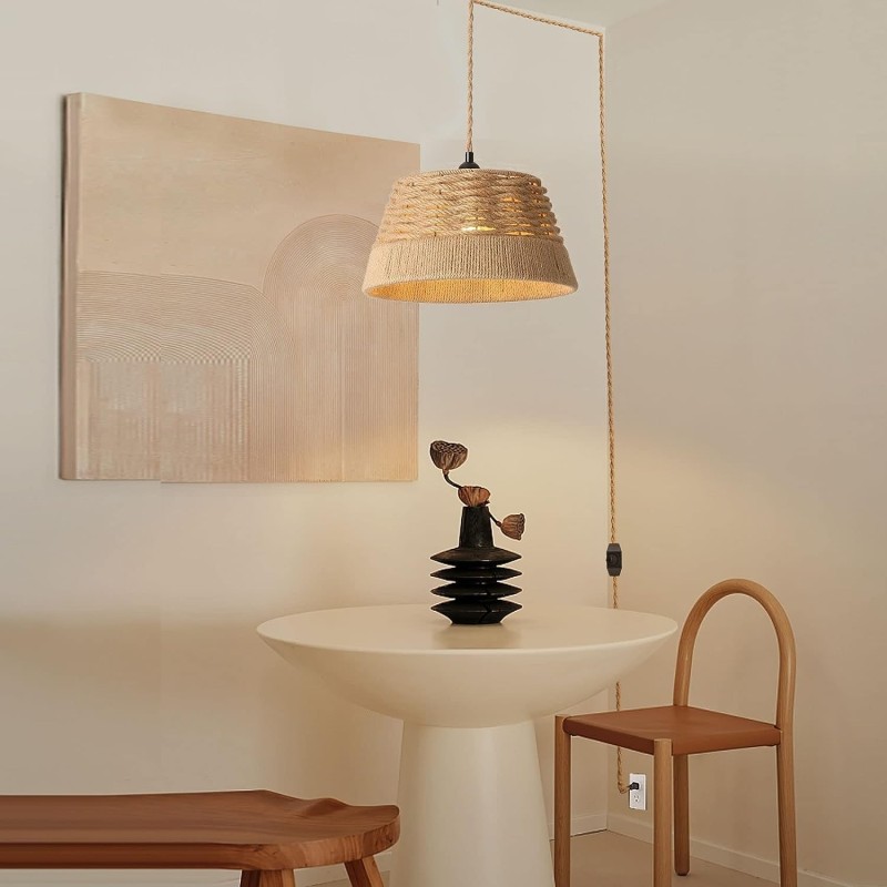 Lámpara colgante tipo canasta de cañamo