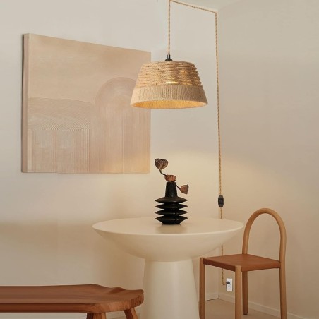 Lámpara colgante tipo canasta de cañamo