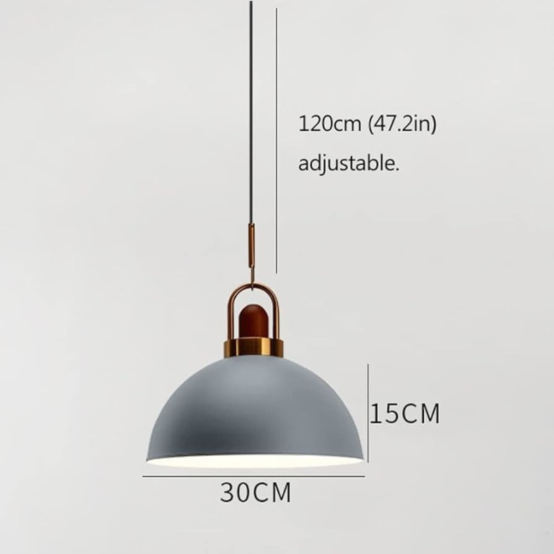 Lámpara colgante cúpula con detalle dorado y madera