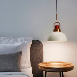 Lámpara colgante cúpula con detalle dorado y madera