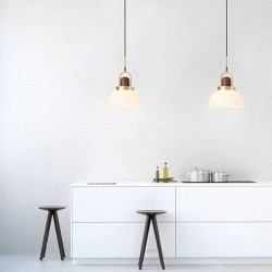 Lámpara colgante cúpula con detalle dorado y madera